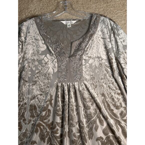 Krazy Kat Velvet Burnout Kimono Sleeve Babydoll Tunic Top Sz L Fairy Whimsigoth - Picture 6 of 16